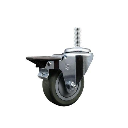 Service Caster 35 Inch Gray Polyurethane Wheel Swivel 58 Inch Threaded Stem Caster with Brake SCC SCC-TS20S3514-PPUB-PLB-58212